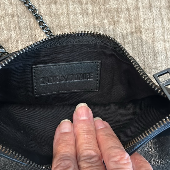 Zadig and Voltaire black studded, leather bag with suede accent from France - Picture 6 of 10